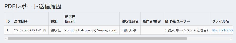 管理サイト > 予約詳細 > PDFレポート送信履歴