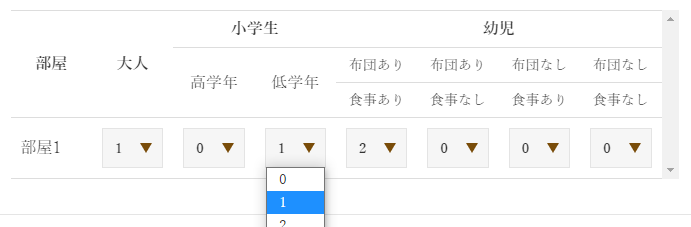 子供幼児の利用設定画面