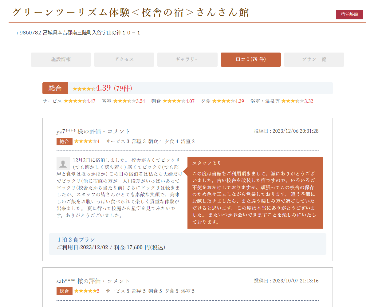 口コミ画面(PC表示)