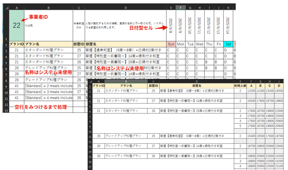Excel料金表アップロード画面